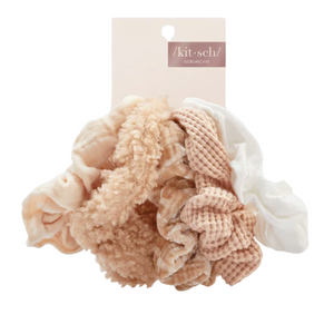 Assorted Textured Scrunchies 5pc - Sand