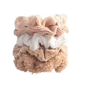 Assorted Textured Scrunchies 5pc - Sand